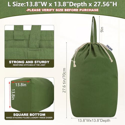 Canvas Laundry Bags with Handles & Square Base 13.8"Wx13.8"Dx27.6"H, Large Heavy Duty Laundry Basket Hamper Liner, College Dorm Washable Drawstring Canvas Dirty Clothes Bag (Army Green) - color: Army Green | Square Base, size: 13.8"Wx13.8"Depthx27.6"H