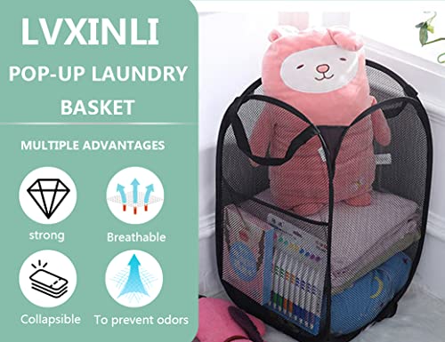 2 Pack Laundry Hamper,Foldable Mesh Popup Laundry Basket with Durable Handle,Easy to Open and Fold for Dorm, Laundry Room, Bedroom, RV(blue+ blue)… - color: blue+ blue