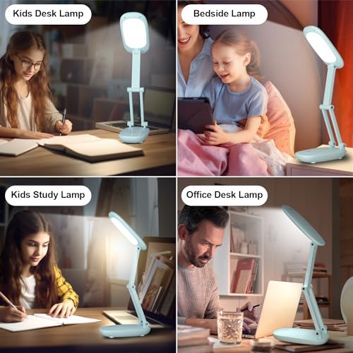 Akejrym LED Desk Lamp for Office Home & Battery Operated Lamp Rechargeable Lamp Foldable & Portable Light, [2-Fold Bracket] 3 Brightness Dimmable Small Desk Lamp Wireless Reading Lamp (Green) - color: Green