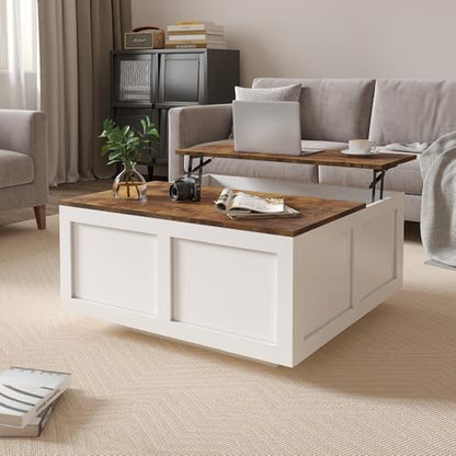 HedoAjim Lift Top Coffee Table with Storage, 31.5" Square White Coffee Table with Large Hidden Storage, Wood Living Room Table Center Table for Living Room Dining Reception Room - color: Brown