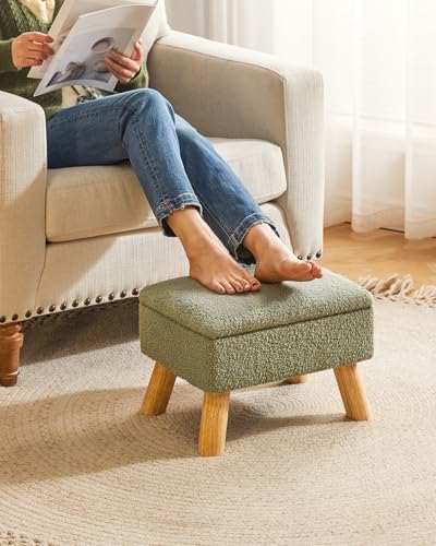 YMYNY Storage Ottoman,Small Foot Stool, 15.75"×11.81"×11.02" Green,HBD042GR | Teddy Velvet,Sturdy Wood Legs,Footstool with Padded Seat, For Living Room Bedroom Couch Entryway - color: Green