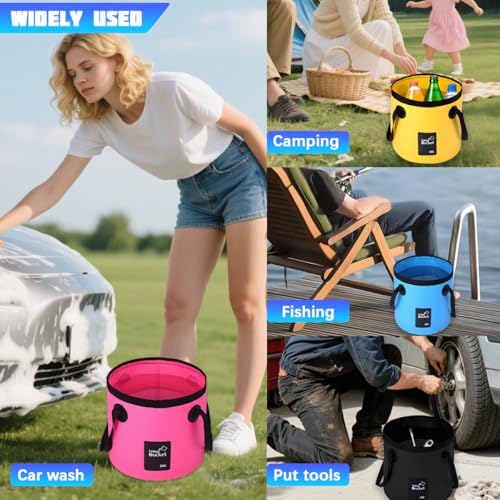 Bittwee 20L 5 Gallon Car Collapsible Bucket with Handle, Outdoor Vehicle Washing Water Folding Container, Leakproof Portable Automotive Wash Basin, Universal for SUV RV Truck (Yellow) - color: Yellow