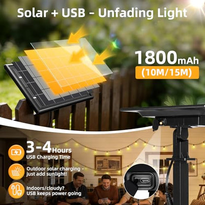 33FT Solar Lights Outdoor Waterproof: G40 10M Shatterproof Bulbs Patio Lights - Solar Powered Remote Control 3 Light Modes Dimmable Solar Light - Camping Backyard Garden Deck Outside Yard - size: 33FT-Remote