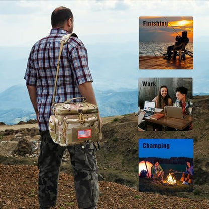 ATRIPACK Lunch Box for Men, Tactical Lunch Bag MOLLE Webbing Leakproof Insulated Large Lunch Cooler Women Adult Meal with Adjustable Shoulder Strap Durable Lunch Pail (Camo-Brown) - color: Camo-Brown, size: Medium