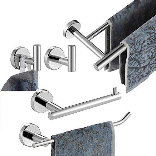 JQK Bathroom Hardware Towel Bar Set, 5-Piece Bath Accessories Set Polished Chrome Wall Mount Includes 24 in Towel Bar, 9 in HT Bar, TP Holder, Towel Hook x 2, BAS105-CH - color: Chrome