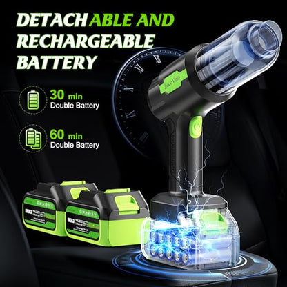 Cordless Car Vacuum Portable -Handheld Vacuum Cleaner 50000PA-High Power Suction & Blower for Car, Home, Office, Desktop, Keyboard,Pet Hair-2-in-1 Vacuum - with 2×4.0Ah Batteries