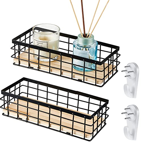 Funrous 2 Pcs Metal Small Wire Basket Wall Hanging Wire Basket Hang Small Bathroom Kitchen Storage Organizer Toilet Paper Mesh Storage Bin Shelf Rack with Base(Black,9.84 x 3.94 x 2.76 Inches) - color: Black, size: 9.84 x 3.94 x 2.76 Inches