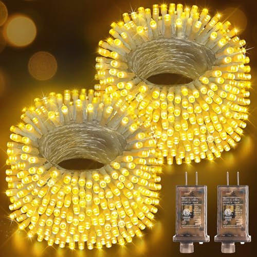Hezbjiti 2 Pack 1000 LED 403 FT Christmas String Lights Outdoor, 8 Lighting Modes IP44 Waterproof Fairy Lights with Timer and Dimmable Function for Party Tree Decorations (Warm White, Clear Wire) - color: Warm White, size: 1000LED 403FT Clear Wire (2 PACK