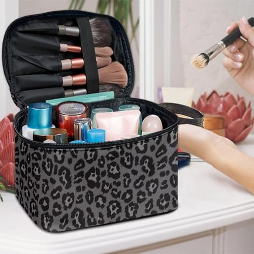 Flashideas Black Leopard Makeup Organizer - Large Capacity Travel Makeup Bag with Easy Hold, Vertical Storage - color: Black Leopard 2