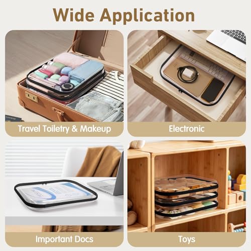 3 Pack Extra Large Clear Hard Shell Zipper Case with Labels, Travel Toiletry Pouch Makeup Organizer, Clear Diaper Bag, Hard Plastic Storage Bins for Board Game Toy Puzzle Stationery, Black - color: Black