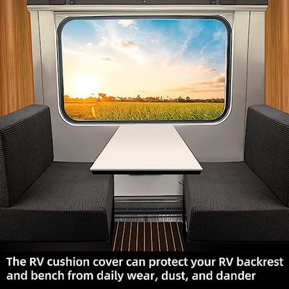 Tlswshsy RV Dinette Cushion Covers-Stretchable Loveseat Sofa Furniture Protector -Elastic Camper Cushion Slipcoversfor RV Camper Car Bench (Black) - color: Black