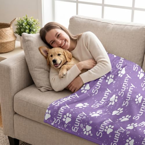Personalized Dog Blanket, Customized Pet Blankets with Name Picture, Throw Blanket for Small Medium Large Dog Puppy Cat - color: B-white