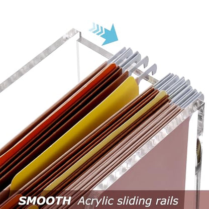 DINGHUO Acrylic File Organizer Box Letter Size Hanging File Organizer, Clear Portable File Folder Box with Handle, Filing Crate Bin Holder for Desk, Office, Home, School - 1 Pack - size: S Letter