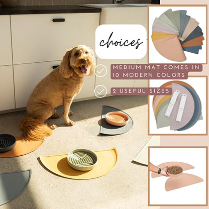 Should We Go? Waterproof Silicone Dog Food Mat – Medium Size Non-Slip Pet Bowl Mat, Raised Edge Design, Easy-to-Clean Pet Food Placemat for Dog & Cat Bowls, 21" Across x 10.5" Deep - Ocean Blue - color: Ocean Blue, size: Medium