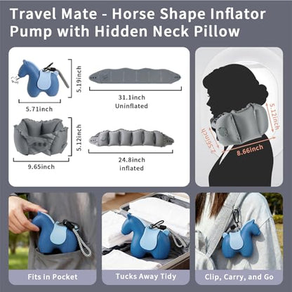 Inflatable Travel Neck Pillow with Adjustable Neck & Chin Support, 2-in-1 Built-in Pump and Storage Bag – Lightweight, Ideal for Airplane, Train, Car, Travel, Office, Home(Blue) - color: Blue