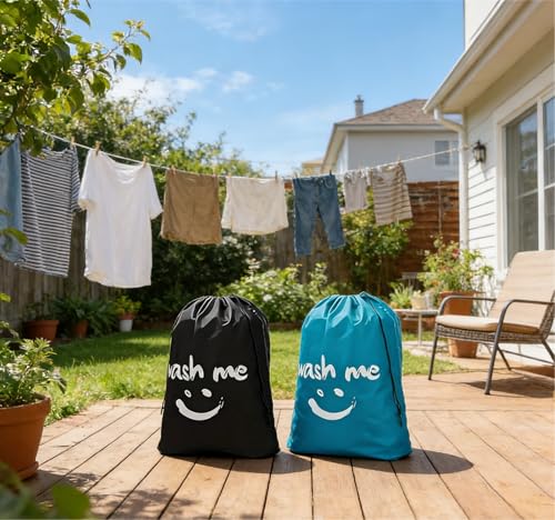 2 Pack XL Travel Laundry Bag, Dirty Clothes Organizer with Drawstring, Large Enough to Hold 4 Loads of Laundry，Easy Fit a Laundry Hamper or Basket，24" x 36" - color: Blue+Black