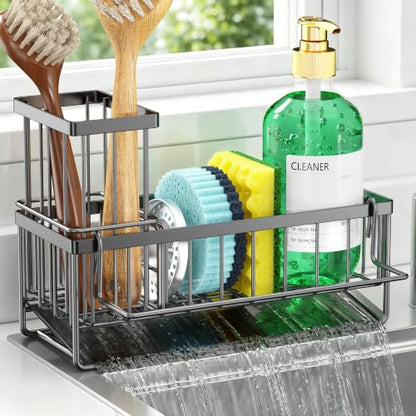 Sponge Holder for Kitchen Sink, Kitchen Sink Caddy, Kitchen Sink Sponge Holder, Dish Sponge Holder, Kitchen Sink Organizer for Sponge, Dish Brush, Scrubber(9.65" x 3.74" x 6.3", Dark gray) - color: Dark Gray