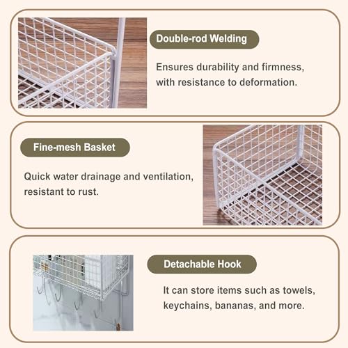 2 Pack Hanging Wall Wire Baskets,Metal Wire Storage Bin Rack for Kitchen Bathroom Shower Spice Shelf (White) - color: White