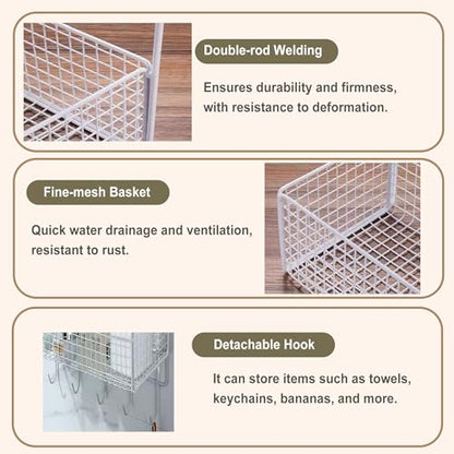 2 Pack Hanging Wall Wire Baskets,Metal Wire Storage Bin Rack for Kitchen Bathroom Shower Spice Shelf (White) - color: White