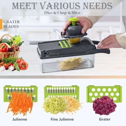 Dewpeton Pro-Series 20-in-1 Mandoline Slicer & Spiralizer, Veggie Chopper with Container, Home Essential Kitchen Gadget - color: Gray, size: 10 Blades