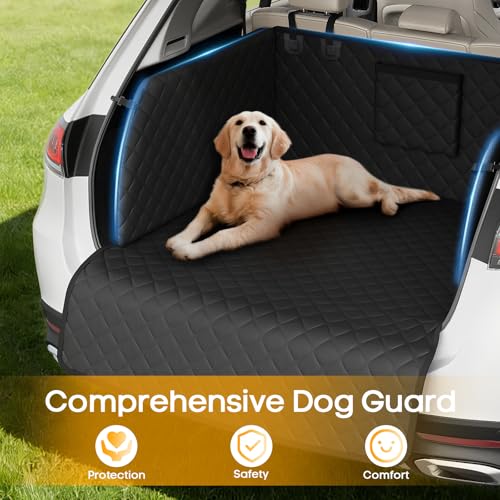 PETICON SUV Cargo Liner for Dogs, Waterproof Trunk Cover with Cushioned Sides to Protect Pet, Full Coverage Non-Slip Seat Cover for SUVs with Bumper Flap Protector - color: black
