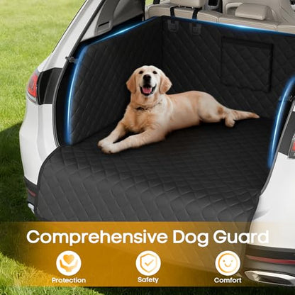 PETICON SUV Cargo Liner for Dogs, Waterproof Trunk Cover with Cushioned Sides to Protect Pet, Full Coverage Non-Slip Seat Cover for SUVs with Bumper Flap Protector - color: black
