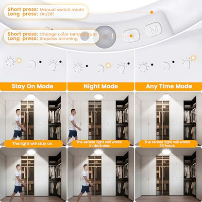 SunRider 2-Pack Rechargeable Motion Sensor LED Ceiling Light with Remote, Wireless Battery Operated 3CCT Dimmable Closet Lights for Shower Pantry - size: 2 Count (Pack of 1)
