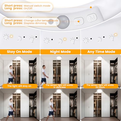 SunRider 4-Pack Rechargeable Motion Sensor LED Ceiling Light with Remote, Cordless Closet Lights Battery Operated, Dimmable 3CCT Magnetic Suction - size: 4 Count (Pack of 1)