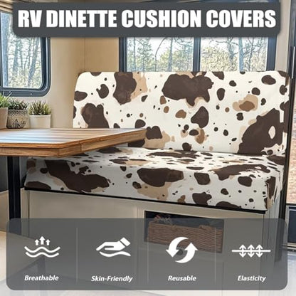 Cow Pattern RV Dinette Cushion Covers Stretch Camper Cushion Slipcover Furniture Protector 1 Bench Cover 1 Backrest Cover RV Accessories for Inside - color: Cow Pattern