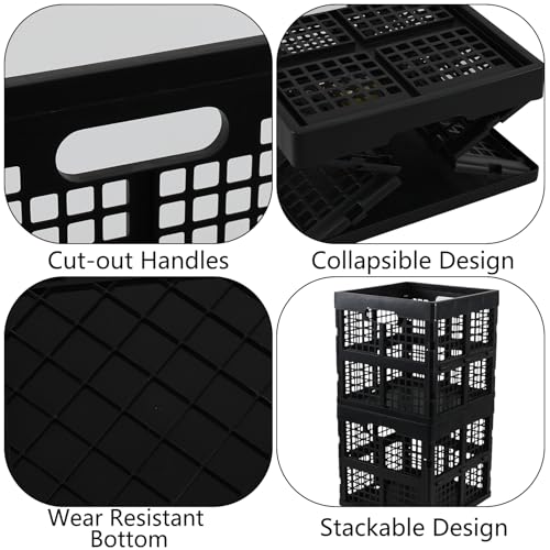 18 L Collapsible Storage Crates, Square Plastic Crates, Black, 3 Pack