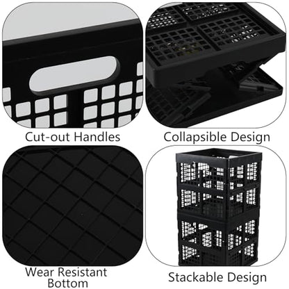 18 L Collapsible Storage Crates, Square Plastic Crates, Black, 3 Pack