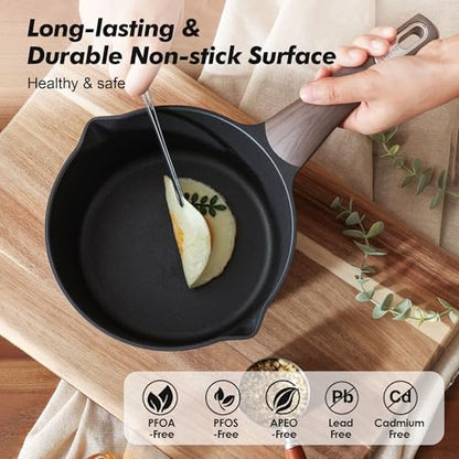 SENSARTE 2.0 & 3.0 Quart Sauce Pan Sets with Lid, Cooking Pots Set, Nonstick Saucepan Set with Pour Spout, Small Kitchen Pot, Non toxic Saucepot, Induction Comptable, Easy to Clean, PFOA Free - color: Classic Black, size: 2.0 + 3.0 Quarts