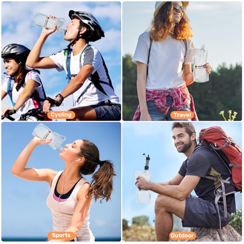VANPET 1L Hiking Collapsible Water Bottles, 33OZ BPA-Free Plastic Flasks, Reusable Drink Bags, Foldable Backpacking Water Bottle for Travel Camping Hiking (2-Pack) - color: 2-Pack