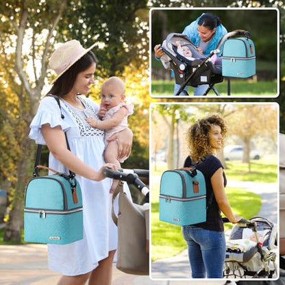 Breastmilk Cooler Bag with Ice Pack Fits 6 Baby Bottles up to 9 Ounce, Breast Milk Pump Cooler Bag with Shoulder Strap for Nursing Mom Daycare, Work, Travel- Lake Green - color: Green