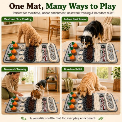 Snuffle Mat for Dogs – Extra Large 32'' x 20'', Washable Slow Feeder Dog Toy, Durable Interactive Dog Puzzle for Mental Stimulation & Nosework Training, with Anti-Slip Suction Cups - color: Gray-Black