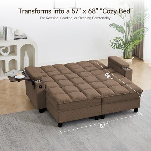 oaaktu 70.9-inch Double Lounge Chair with 360 Degree Rotating Side Table, armrest Storage Space, Ultra Fast Charging USB Port, Living Room or Bedroom Pillows - color: Coffee