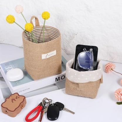 2 Pack Hanging Basket for Door, Small Jute Wall Storage, Hanging Storage Bags Cotton Linen Boho Camper Decor for Keys, Flower Plants, Wallet