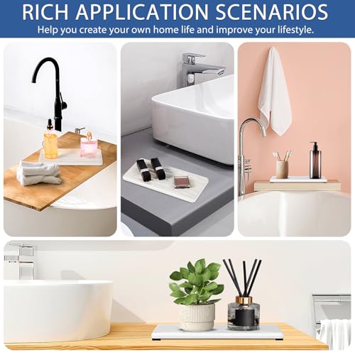 2PCS Water Absorbing Stone Tray, Fast Drying Stone Sink Tray, Water Absorbent Diatomite Trays, Stones Soap Trays, Diatomite Coasters for Kitchen Sink Bathroom Counter, Hand Soap Dish & Holders - color: 2pcs 21×10cm White Wave