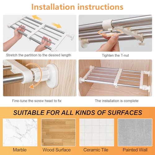 BAOYOUNI Closet Tension Shelf Rod Heavy Duty Wardrobe Organizer Adjustable Storage Shelves Rack DIY Closet Dividers Separators for Kitchen Bathroom Bedroom Garage, 19.69-31.5 Inches - size: (19.69-31.50) IN