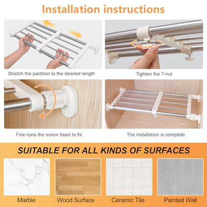 BAOYOUNI Closet Tension Shelf Rod Heavy Duty Wardrobe Organizer Adjustable Storage Shelves Rack DIY Closet Dividers Separators for Kitchen Bathroom Bedroom Garage, 19.69-31.5 Inches - size: (19.69-31.50) IN