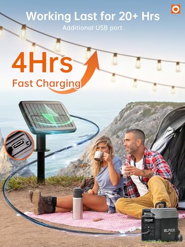 addlon 35FT Solar String Lights Outdoor, IP54 Waterproof Solar Powered with Remote & USB Port, 10+1 LED Shatterproof Bulbs, Dimmable Solar Light Outdoor for Camping Backyard Bistro Porch (Pack of 2) - size: 35FT (Pack of 2)