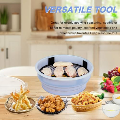 FJNATINH Collapsible Batter Bowl - Mess Free Better Breader Shaker Bowl with Lid Breading Shaker Container for Fried Fish, Fried Chicken, Onion Rings & More,No Leak,Easy to Store,Light Blue - color: Light Blue