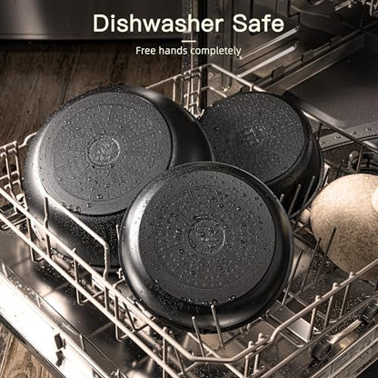 Astercook 23 Pcs Pots and Pans Set Non Stick, Ceramic Cookware Set Detachable Handle, RV Kitchen Cooking Set Removable Handles, Oven Safe, Induction Ready, Stackable, Black, Mothers Day Gifts - color: Black, size: 23 Piece