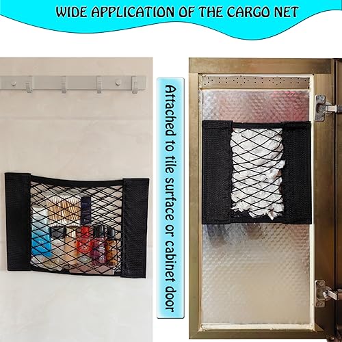 6 Pack Mesh Cargo Net Car Trunk Net Wall Sticker Organizer Pouch Bag Elastic Net with Tape Stickers for Car Trunk Storage Storage Holder for Kitchen Cabinet,Closet Organize - size: 6PCS (Same Size)
