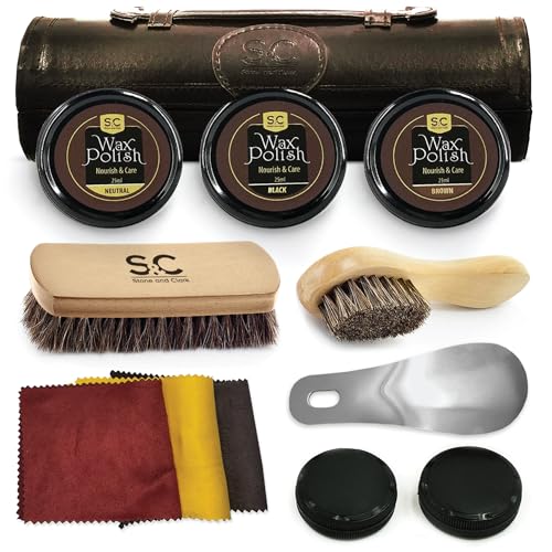 Stone and Clark Original Shoe Polish & Care Kit - Leather Shoe Shine Kit for Men & Women - style: Dark Brown