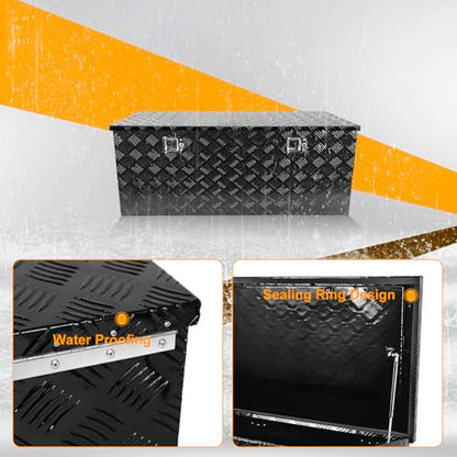 Black 48 Inch Truck Chest Tool box Heavy Duty Aluminum Stripes Plated Pick Up Truck Bed Box Waterproof RV Trailer Toolbox Storage with Side Handle and Lock Keys –48"x20"x17" - color: Black, size: 48"x20"x17"