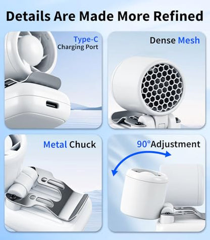 Portable Clip on Fan, 3-in-1 Hands Free Mini Hat Fan（White） | Rechargeable Battery Powered Personal Fan, 3 Speeds, Lightweight Small Clip Fan for Hiking Fishing Camping Running Travel - color: White