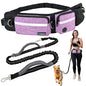 PetAmi Hands Free Dog Leash, Running Leash Belt Bag for Walking, Jogging, Waist Double Zipper Pouch with Poop Dispenser, Dual Padded Handles Reflective Bungee Single, Purple, 1 Leash - color: Purple, size: 1 Leash