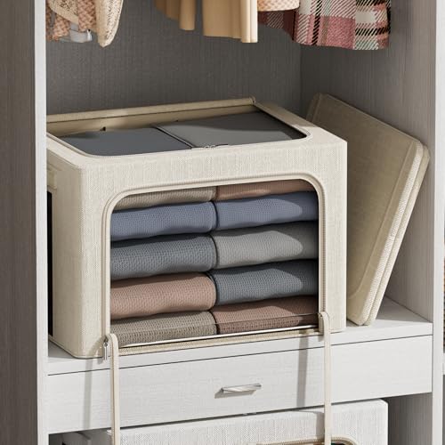 FHSQX 2 Pack Clothes Storage Bins with Metal Frame Beige, 15.7x11.8x9.8 Inch - color: Beige, size: 15.7x 11.8x 9.8Inch
