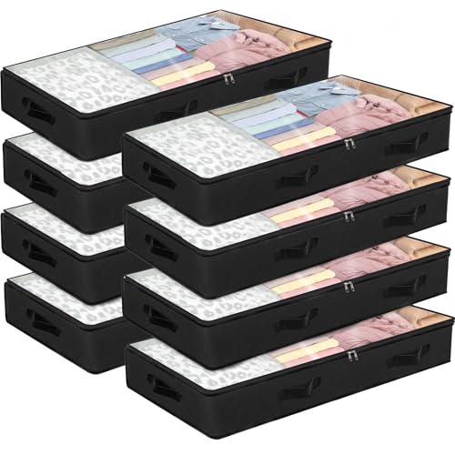 BiCINE 90L Under Bed Storage Containers, 8 Pack Foldable Closet Organizers and Storage Bins with Lid Clothes Underbed Storage Bags for Wrapping Paper, Blanket, Comforter, Towels, Sweaters, Pillows - color: Black - 8 Pack